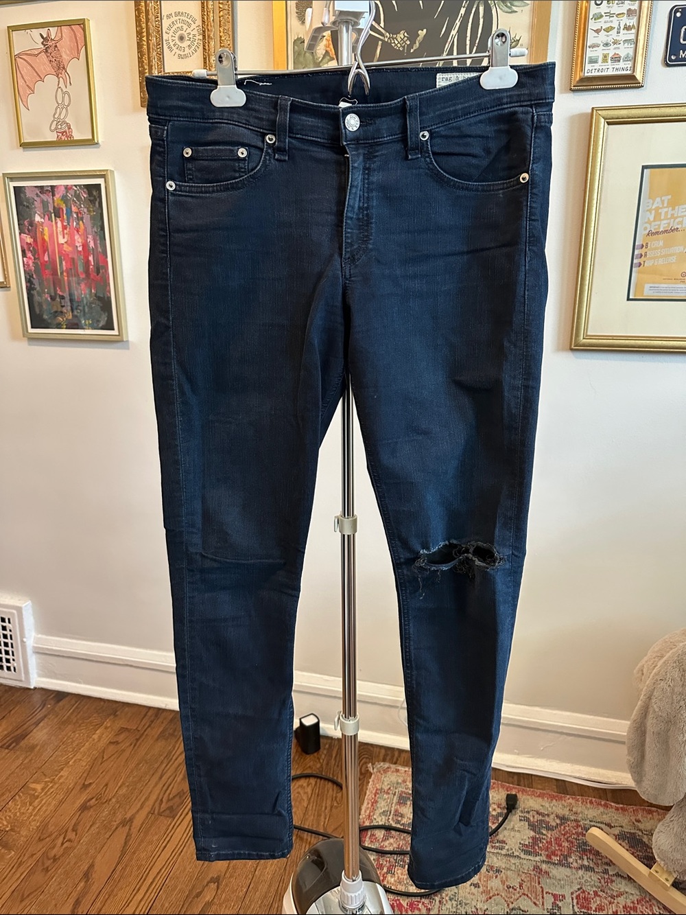 rag & bone Dark Navy Distressed Skinny Jeans